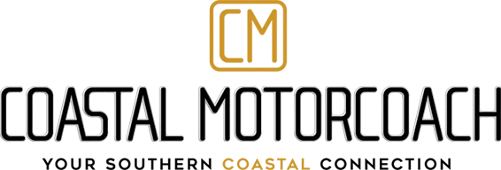 Coastal Motorcoach logo featuring stylized CM emblem and bold company name — professional branding for premium charter bus services